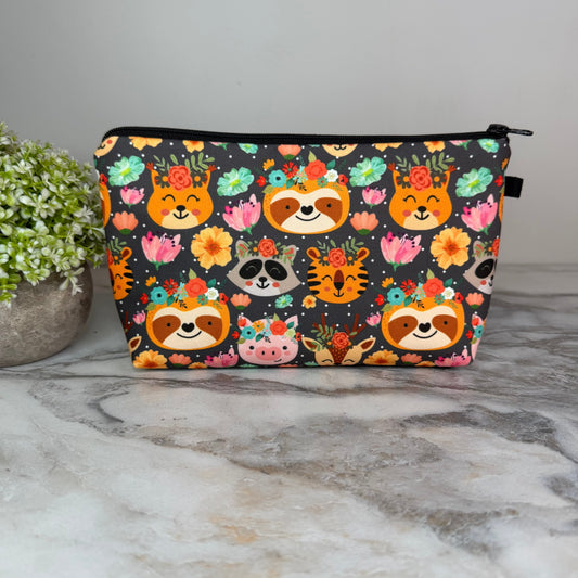 Pouch - Animal Floral, Pig Sloth Raccoon Tiger