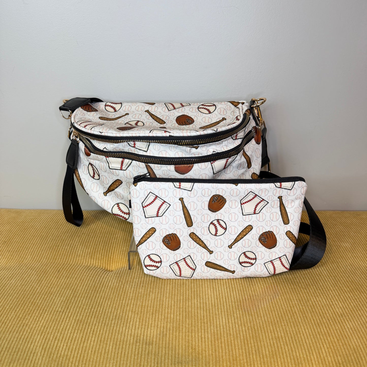 The Roni Nylon Crossbody - Baseball on White