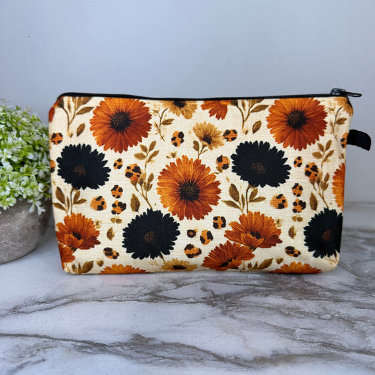 Pouch - Floral Animal Print Orange Black Daisy