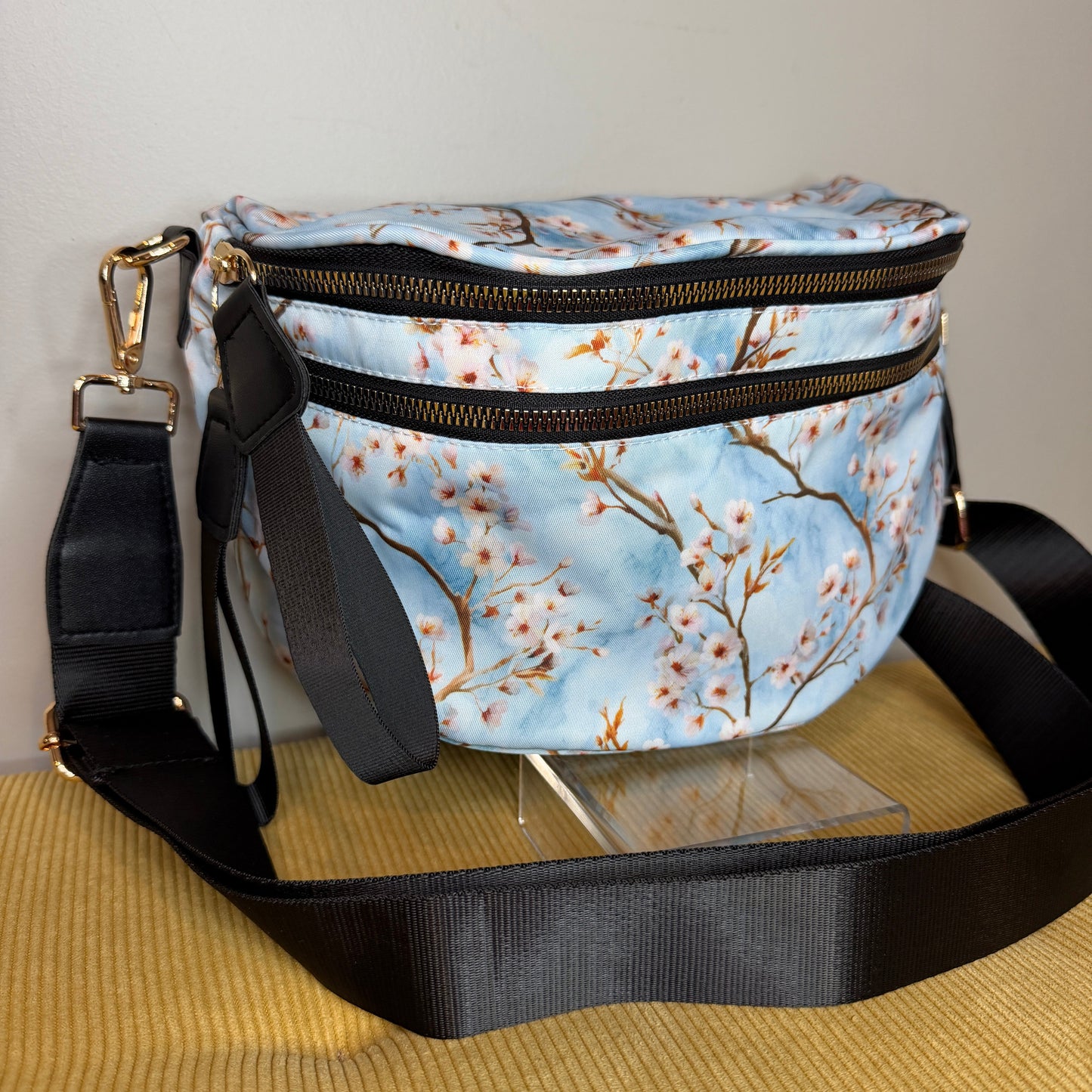 The Roni Nylon Crossbody - Ice Blue Cherry Blossom
