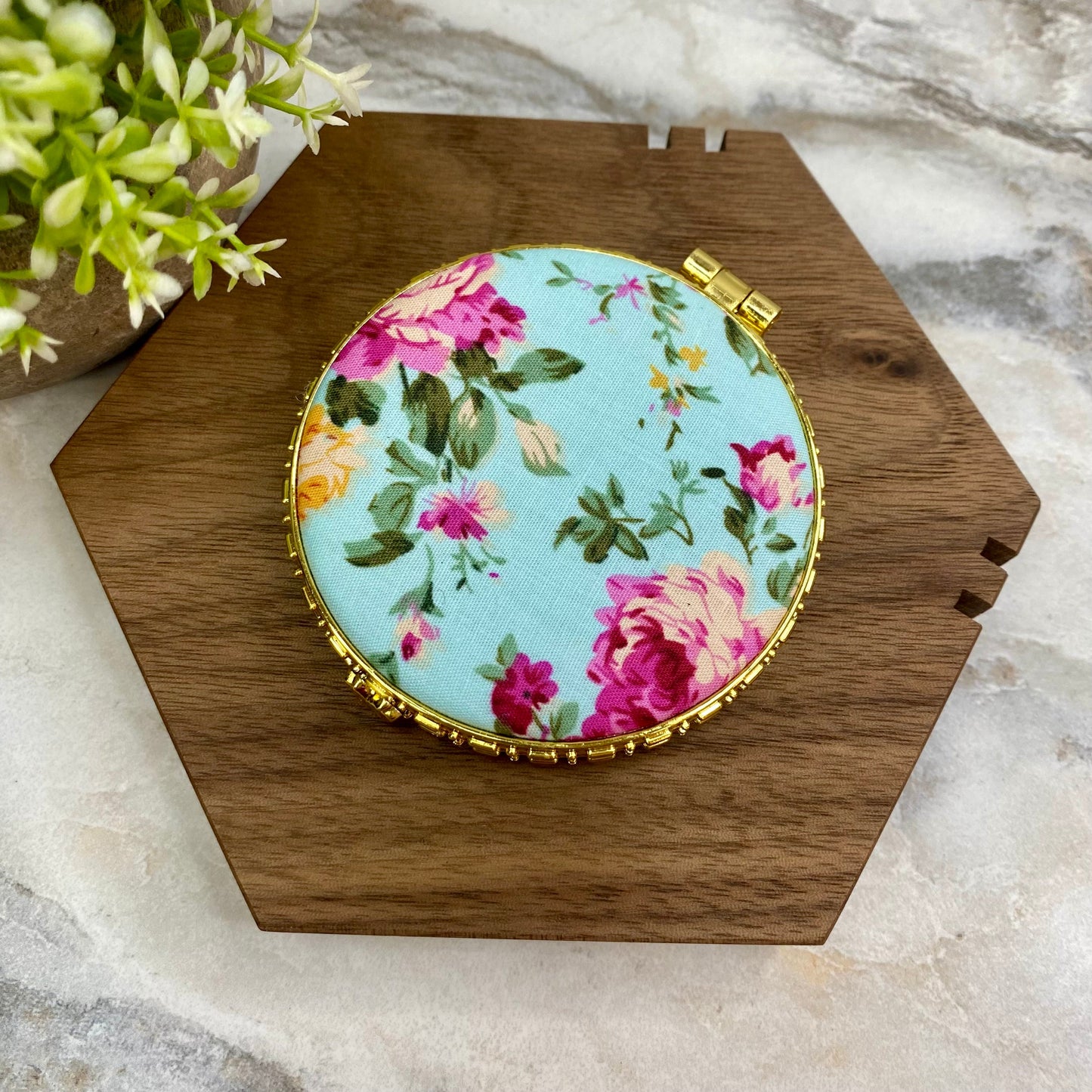 Compact Mirror - Blue Floral (by shape)