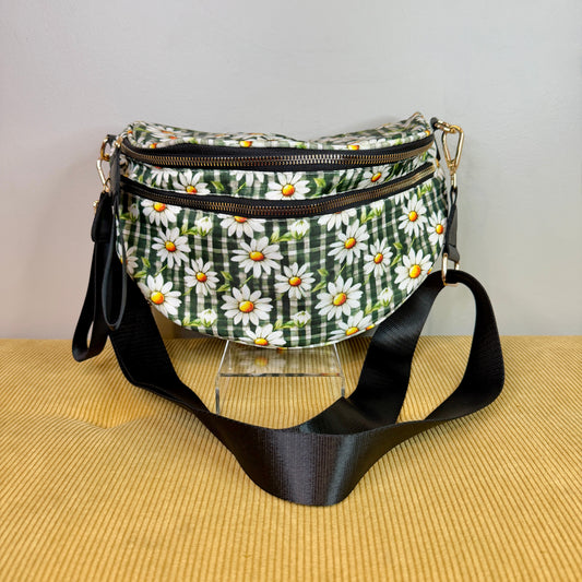 The Roni Nylon Crossbody - Green Olive Gingham Daisy Floral