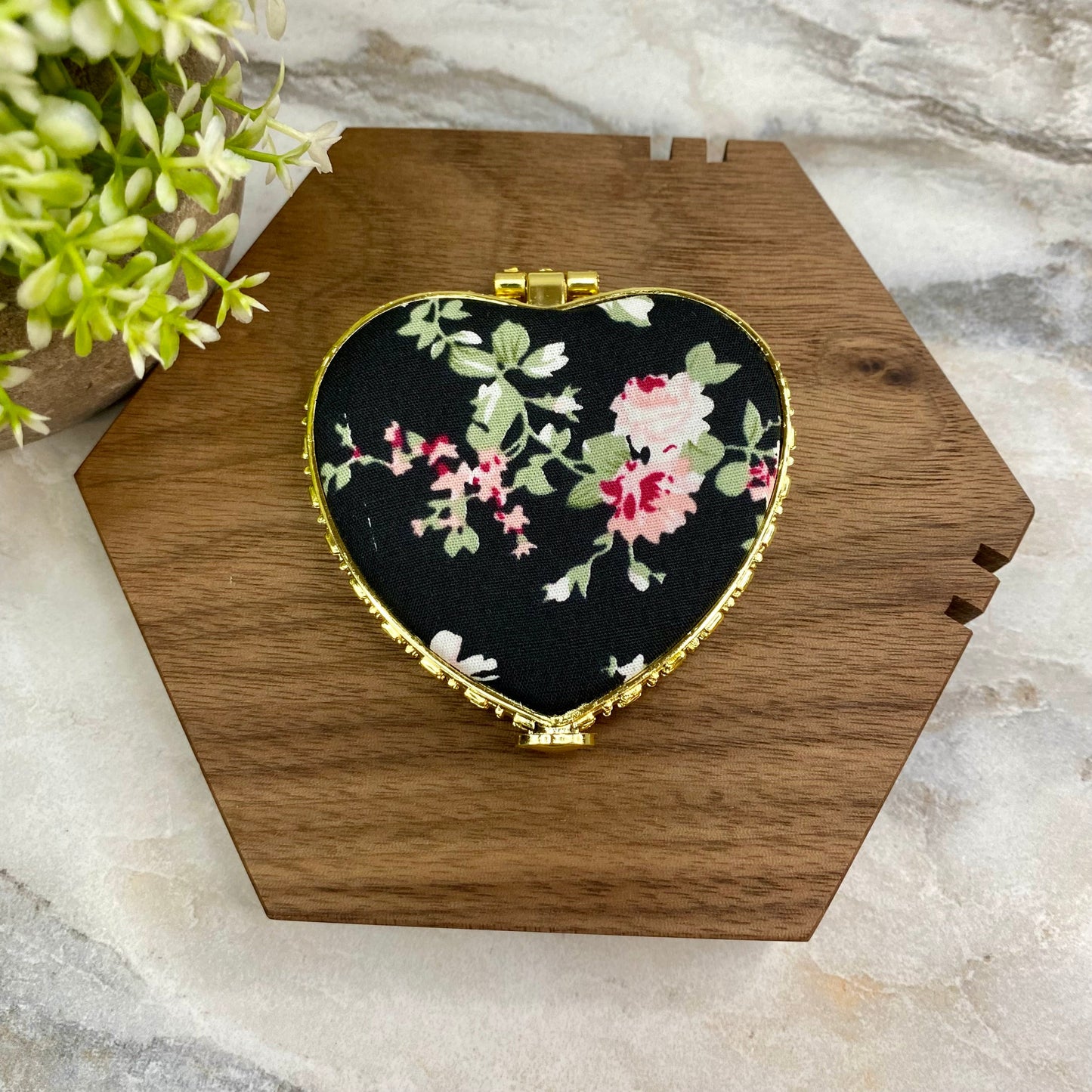 Compact Mirror - Black Floral (by shape)