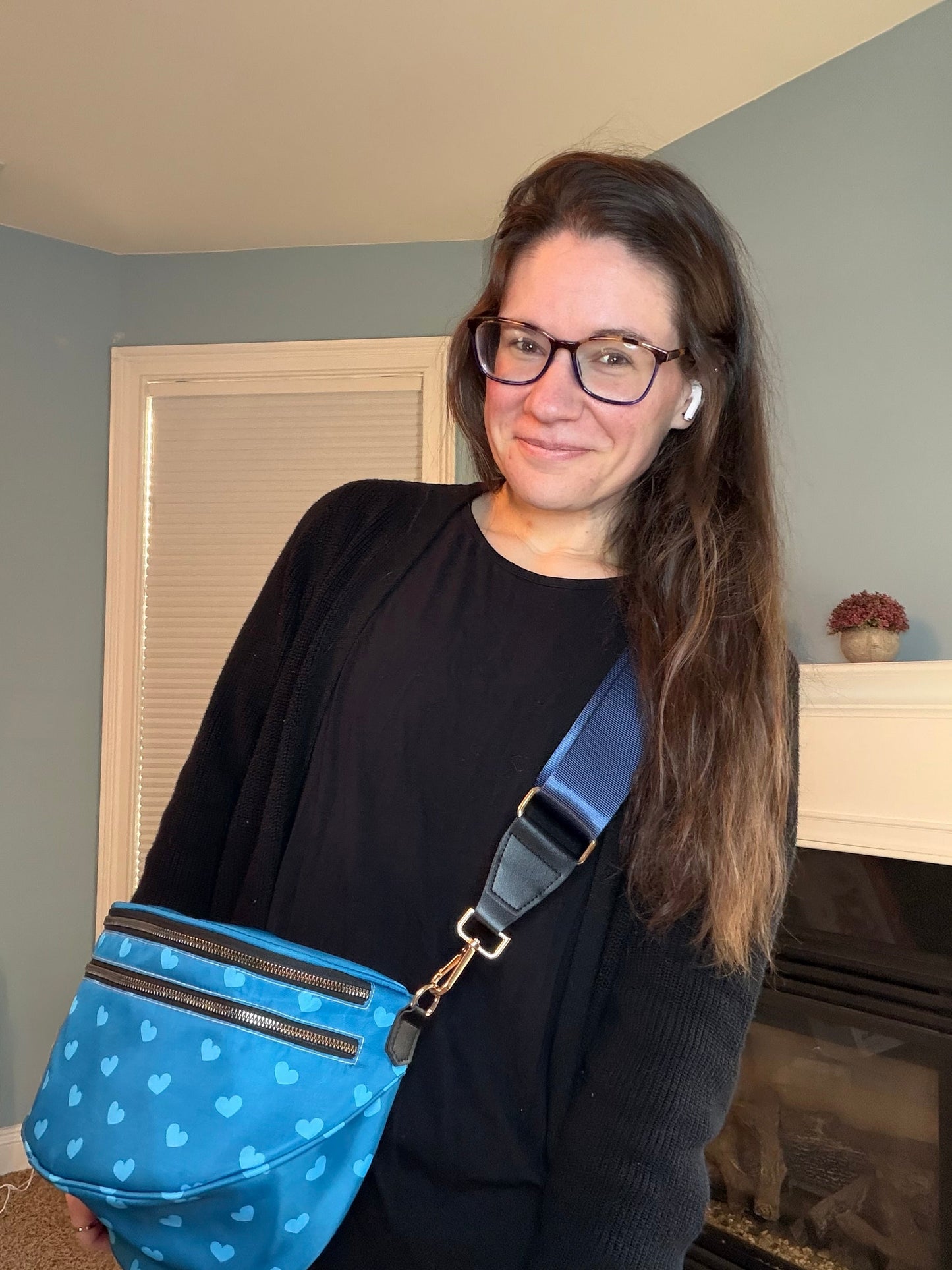 The Roni Nylon Crossbody - Dark Blue Hearts