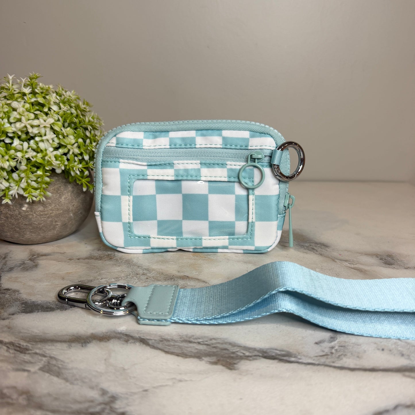 Rue - Nylon Wristlet Wallet - Aqua Check
