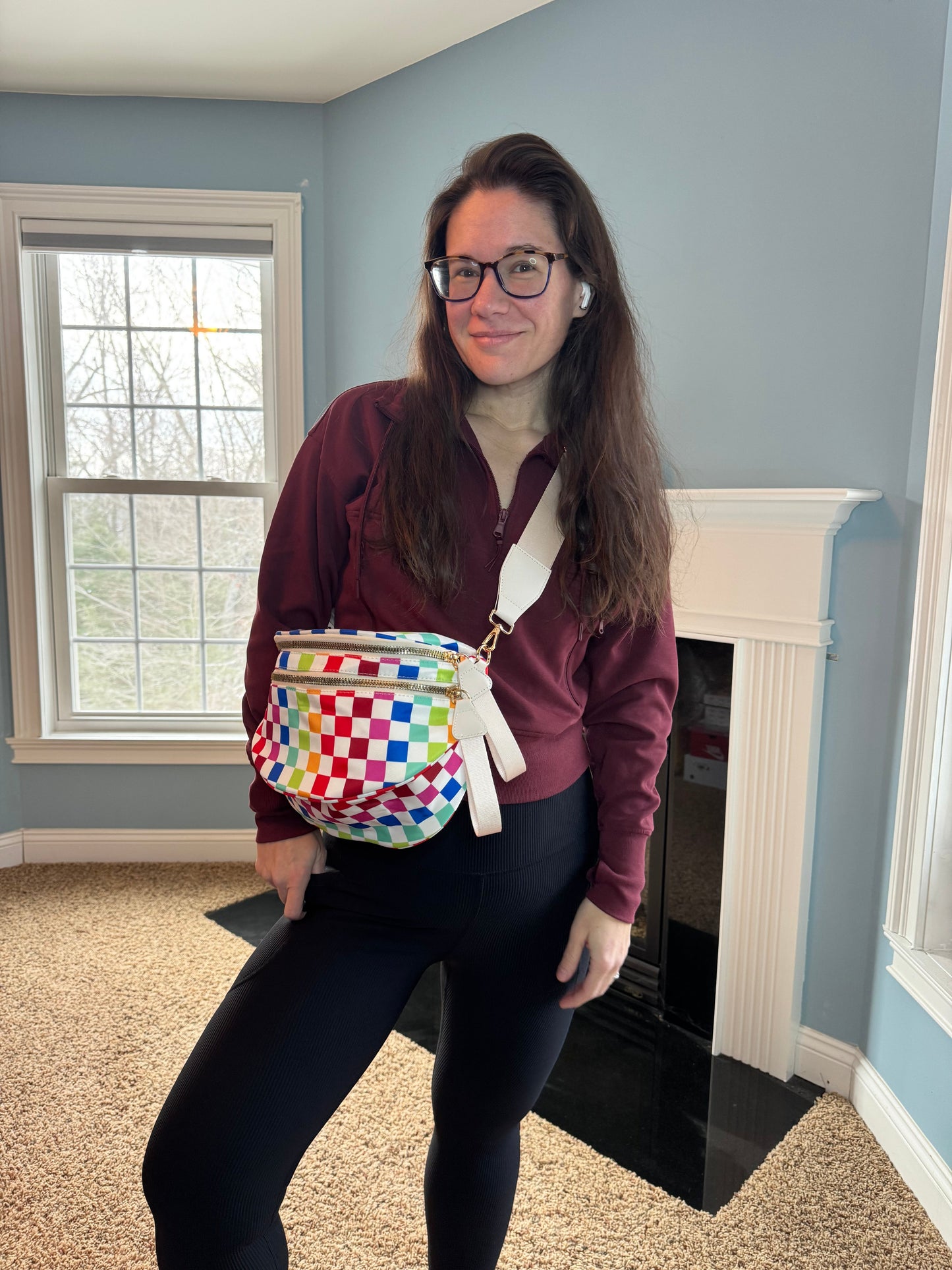 The Roni Nylon Crossbody - Checkered Colorful White