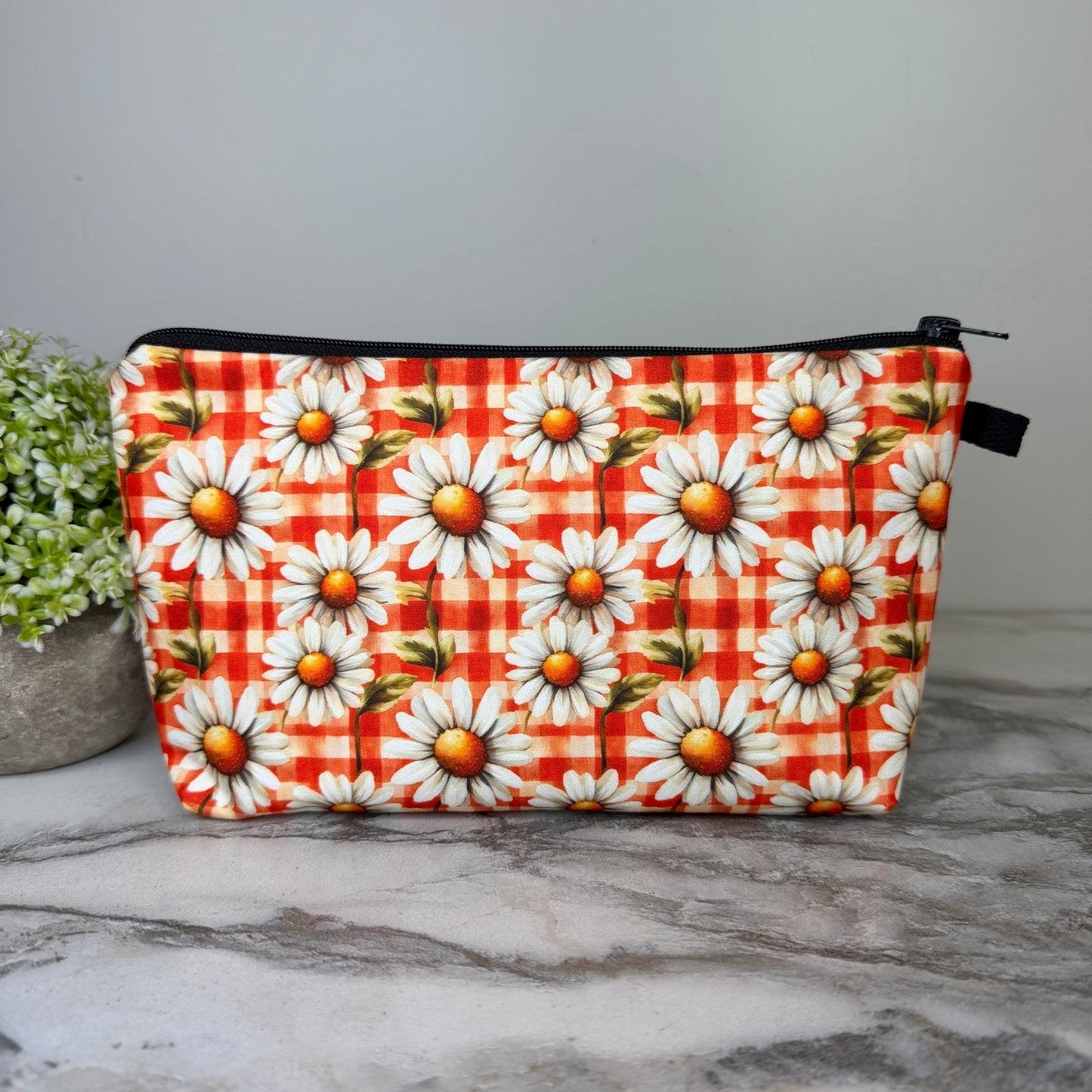 Pouch - Floral Orange Gingham Daisy