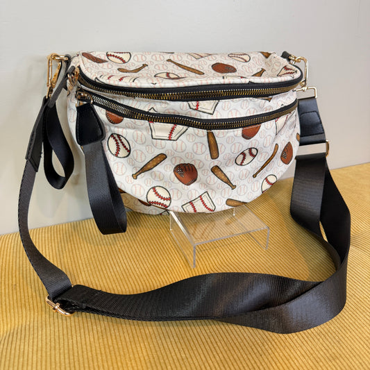 The Roni Nylon Crossbody - Baseball on White