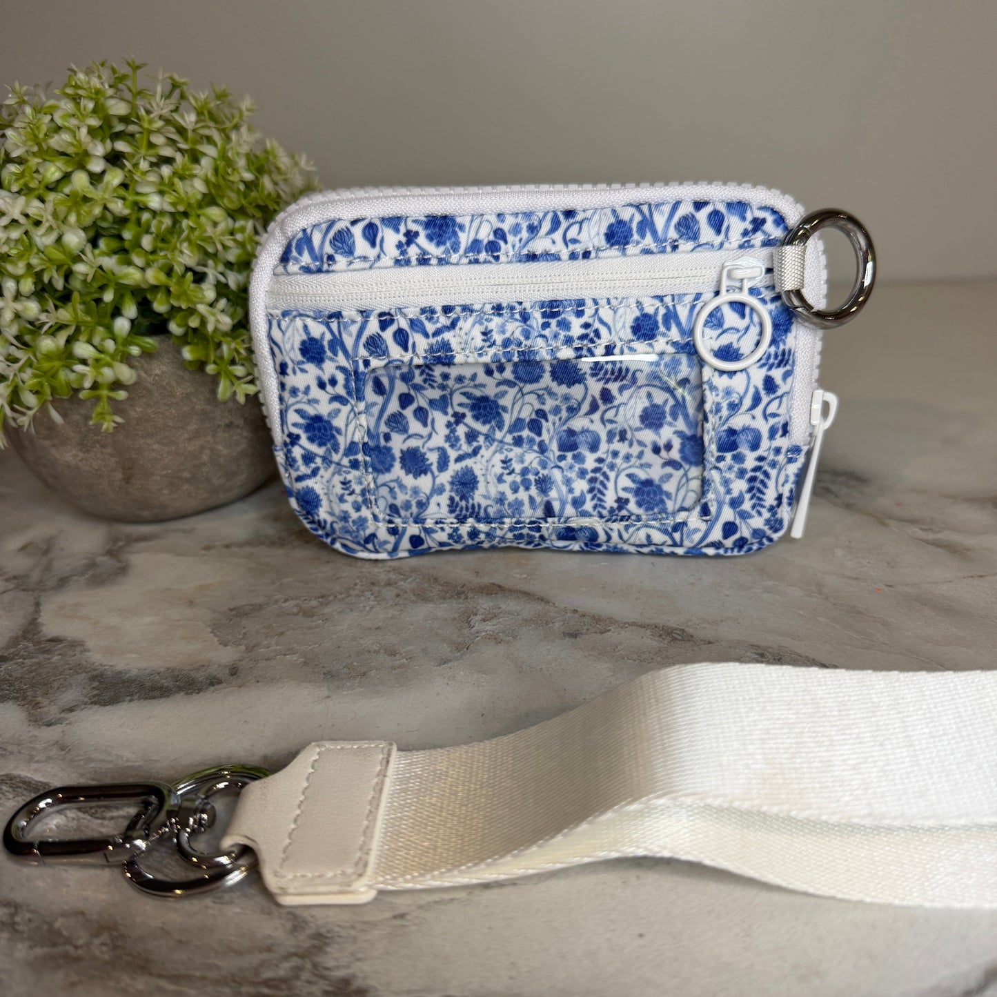 Rue - Nylon Wristlet Wallet - White Blue Floral