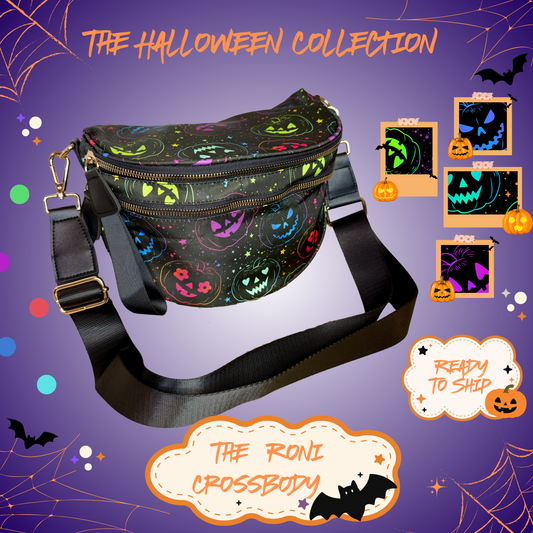 The Roni Nylon Crossbody - Halloween Fall Rainbow Pumpkin Faces
