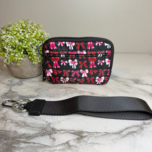 Rue - Nylon Wristlet Wallet - Black Pink Bow