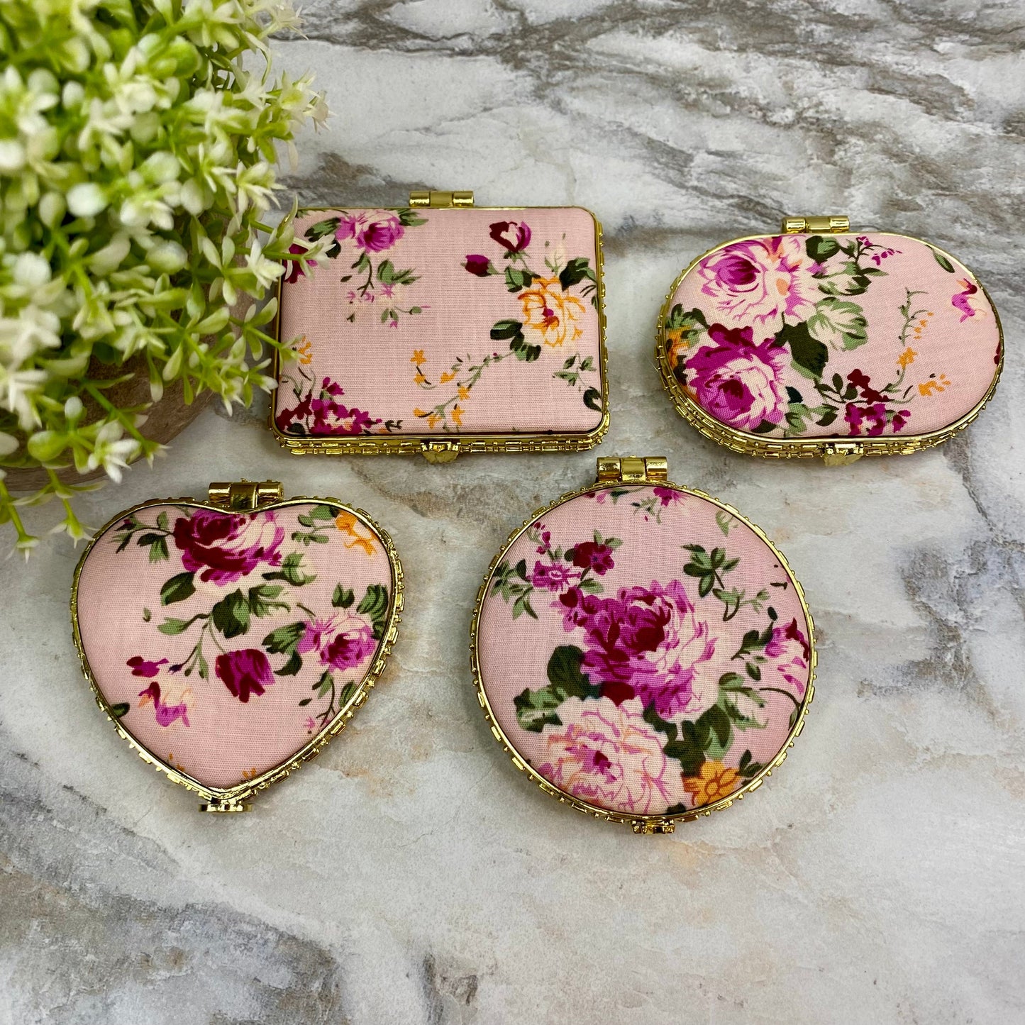 Compact Mirror - Pink Floral (by shape)