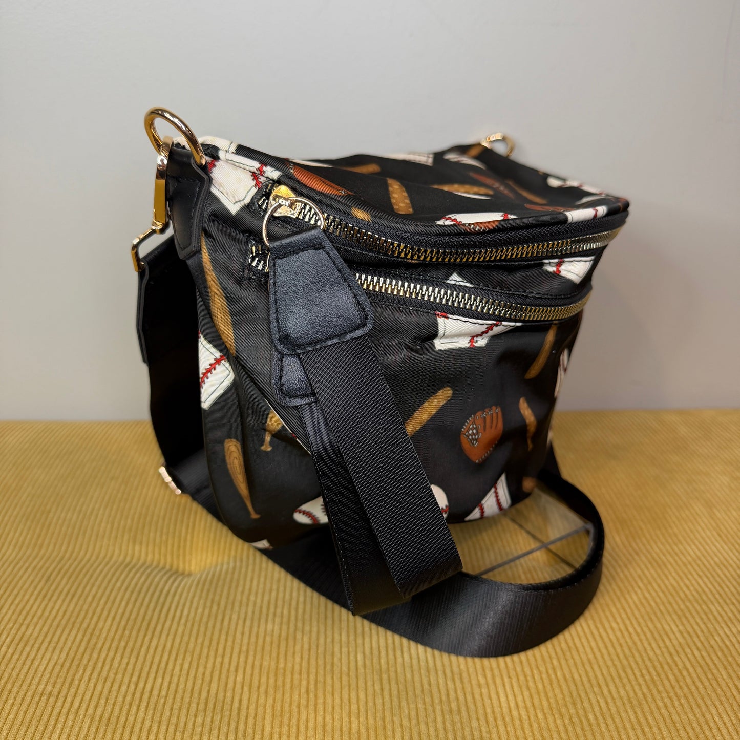 The Roni Nylon Crossbody - Baseball on Black