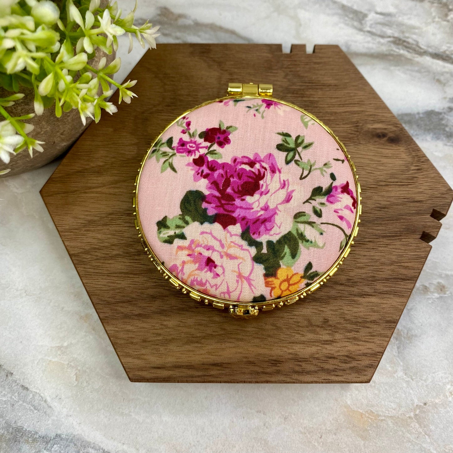 Compact Mirror - Pink Floral (by shape)