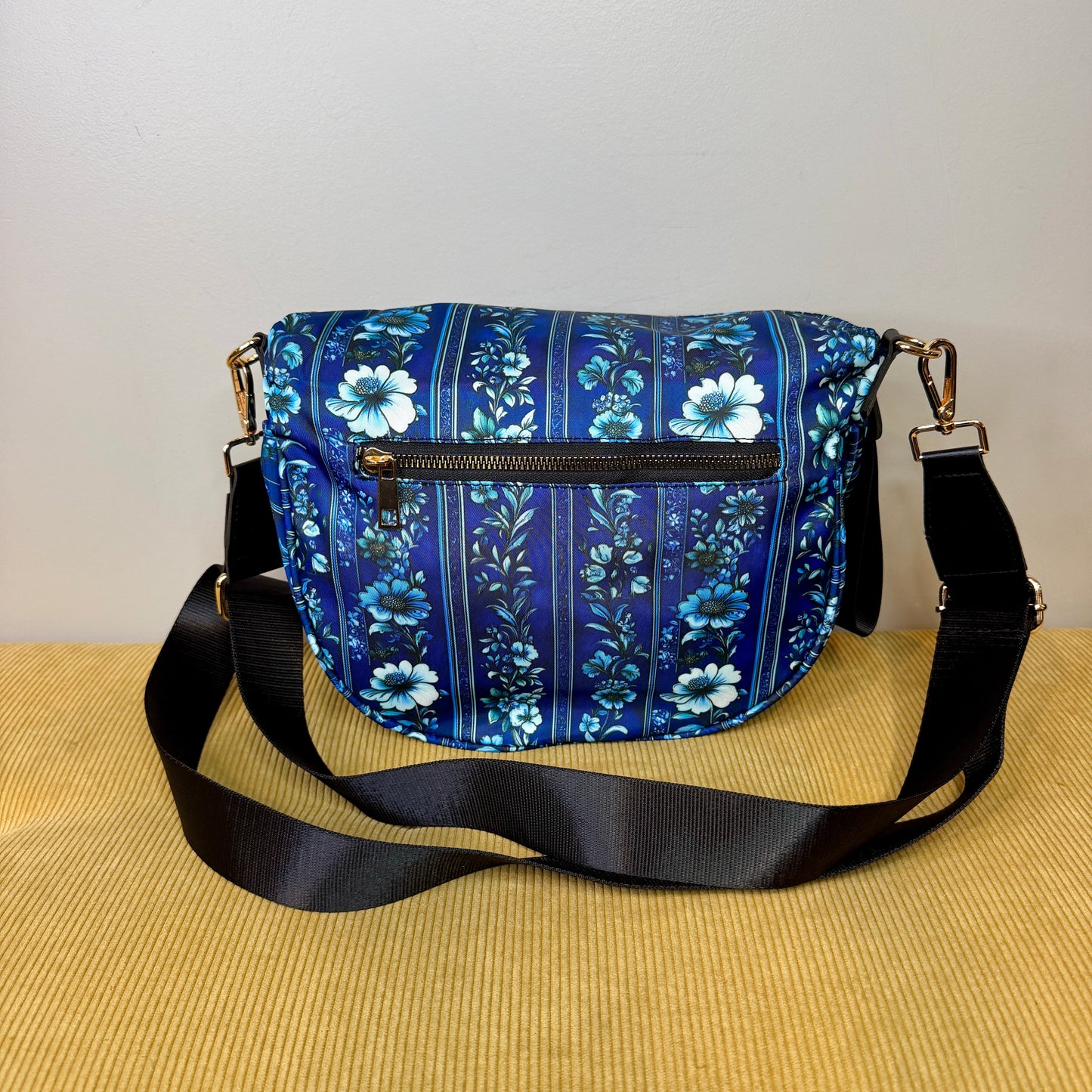 The Roni Nylon Crossbody - Blue Stripe Floral