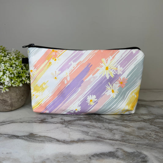 Pouch - Floral Pastel Stripe Daisy