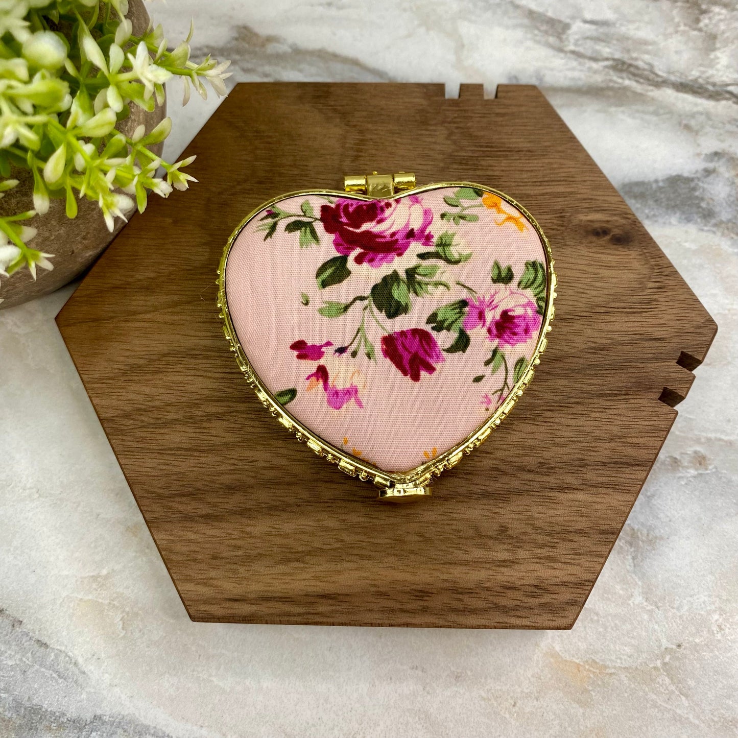 Compact Mirror - Pink Floral (by shape)