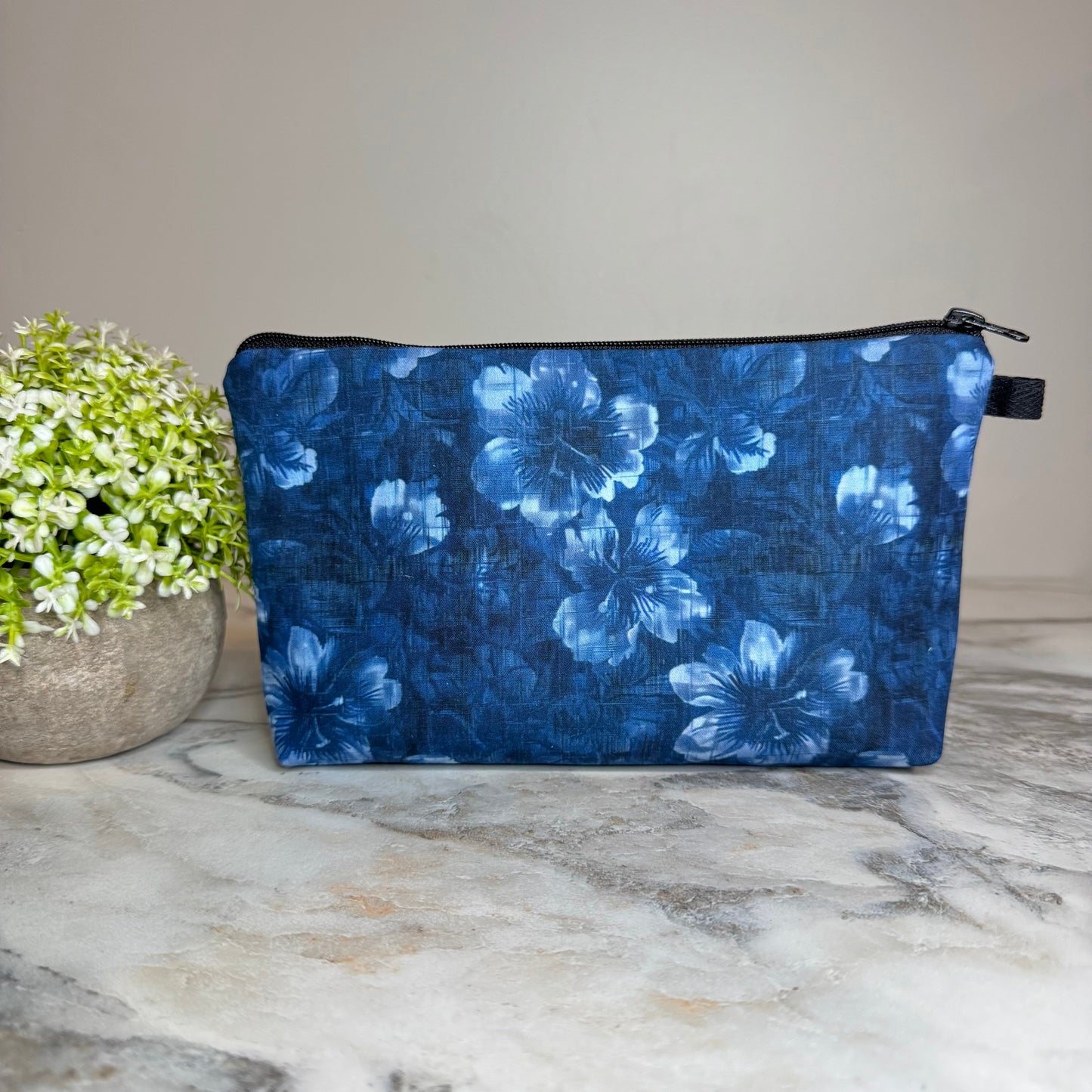 Pouch - Floral, Denim Blue