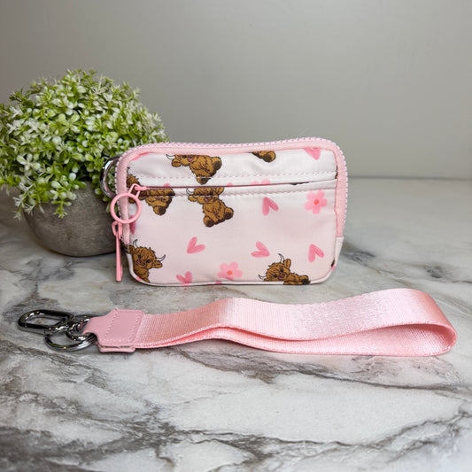 Rue - Nylon Wristlet Wallet - Pink Highland Cow
