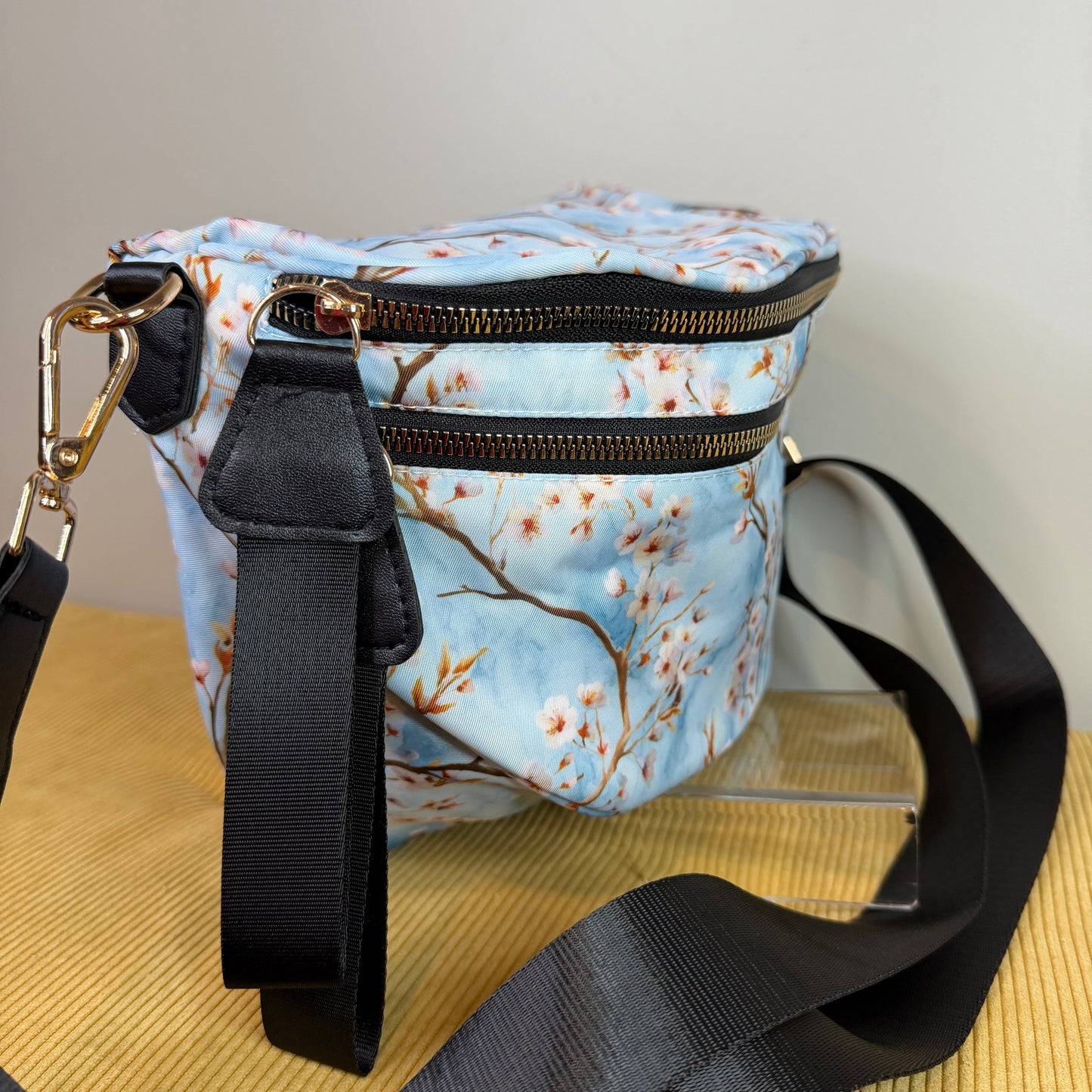 The Roni Nylon Crossbody - Ice Blue Cherry Blossom