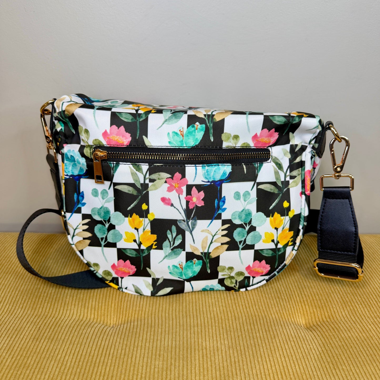 The Roni Nylon Crossbody - Floral Checker