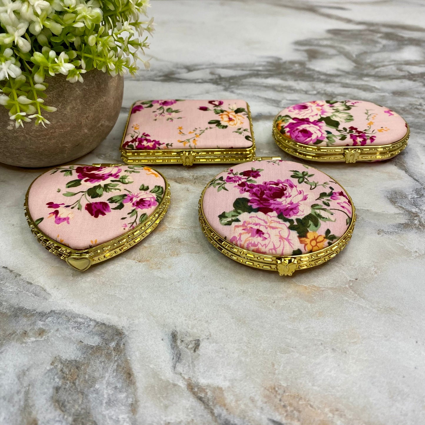 Compact Mirror - Pink Floral (by shape)