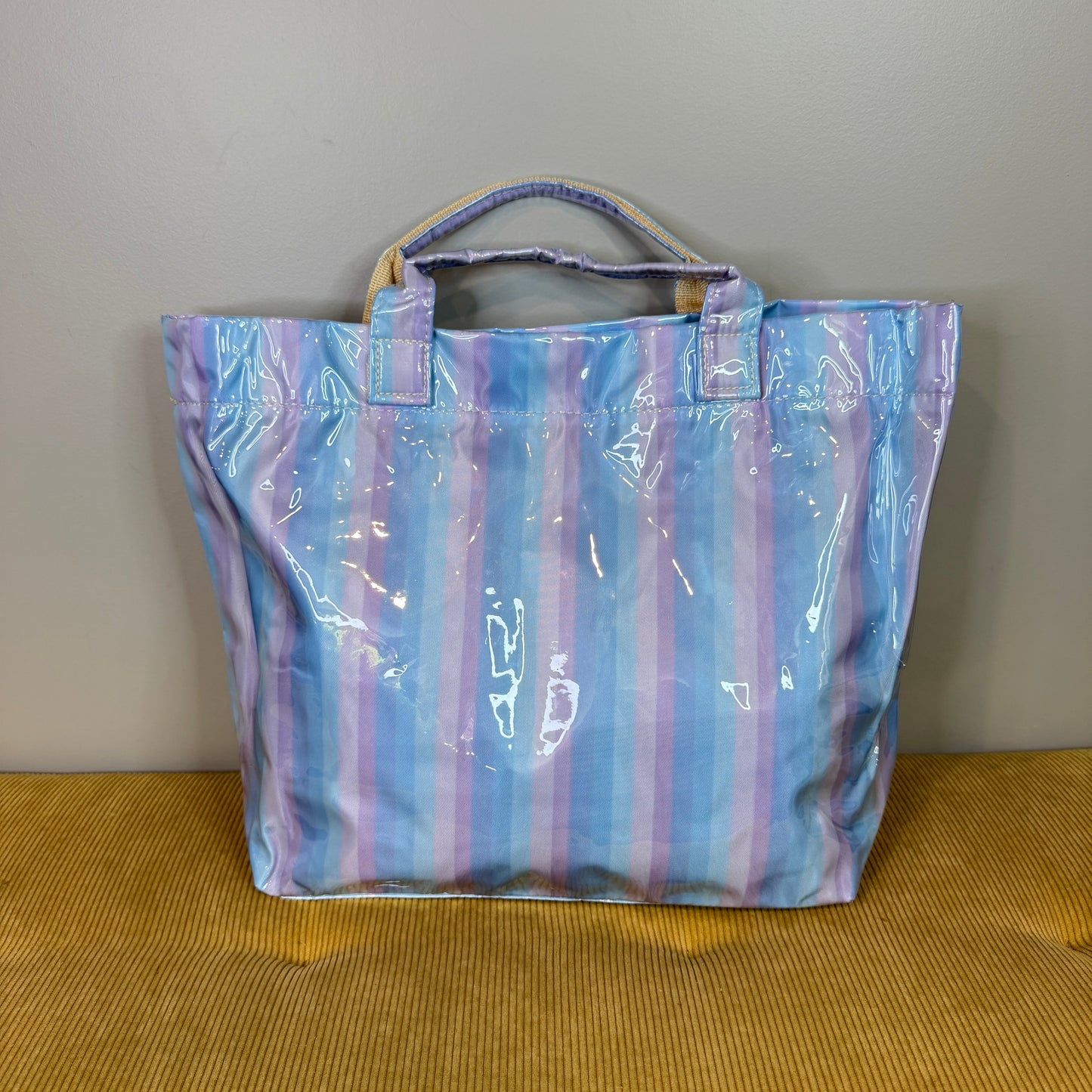 April Vinyl Tote Bag - Blue + Purple Stripe