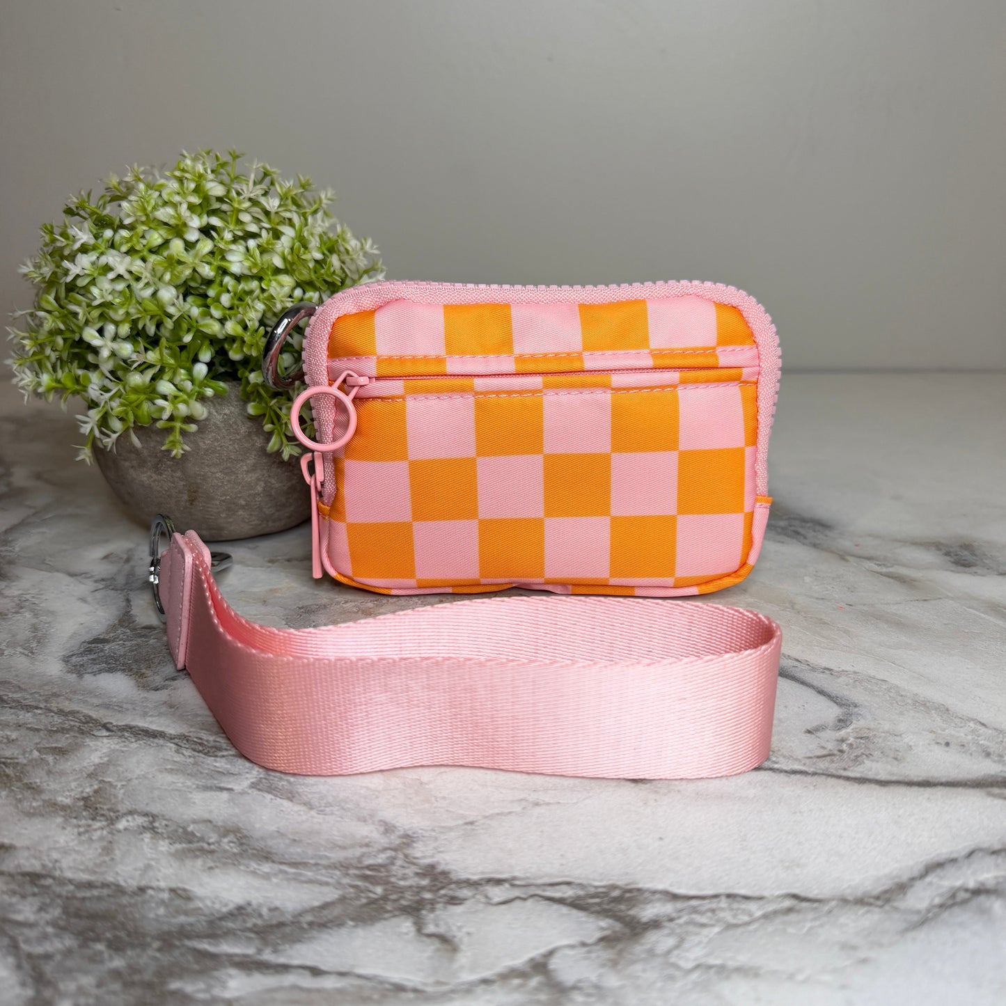 Rue - Nylon Wristlet Wallet - Pink Orange Plaid