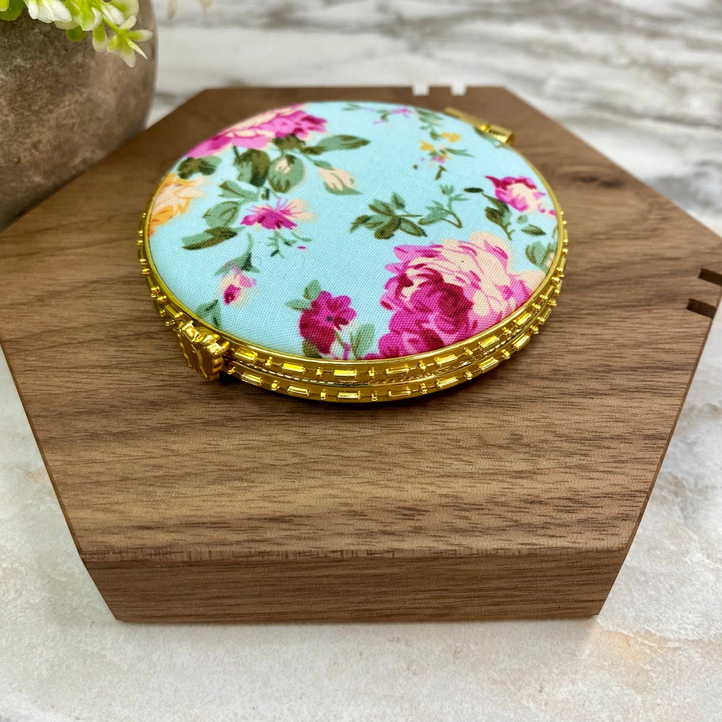 Compact Mirror - Blue Floral (by shape)