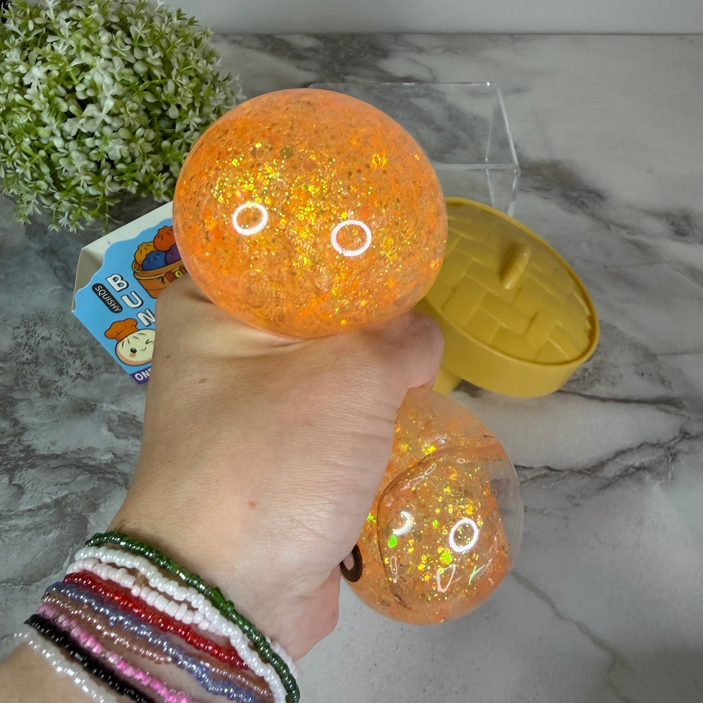 Squishy Toy - Viral Dumpling, Quick Squeeze Glitter - Orange
