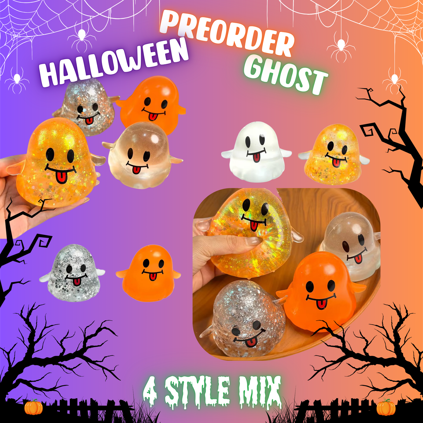 Squishy Toy - Halloween Glitter Ghost - PREORDER