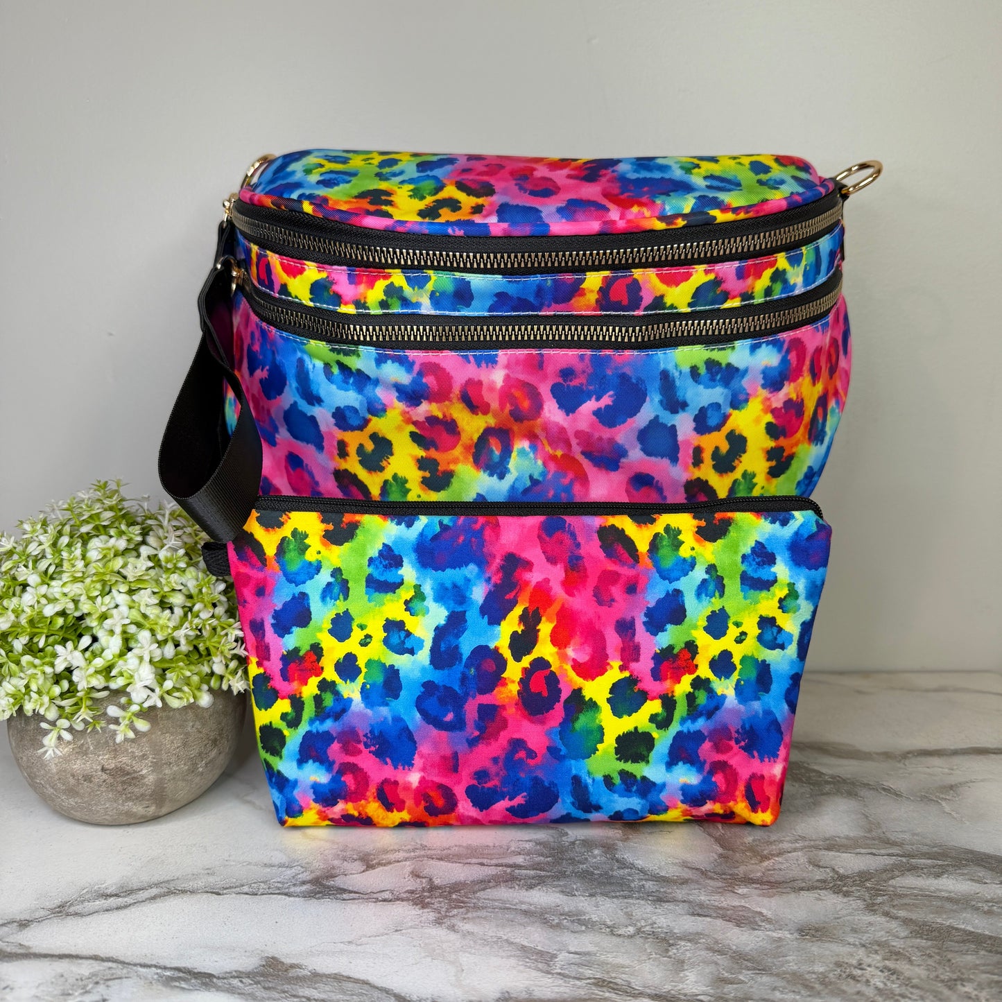 Bundled Set - Roni & Pouch - Bright Rainbow Animal Print