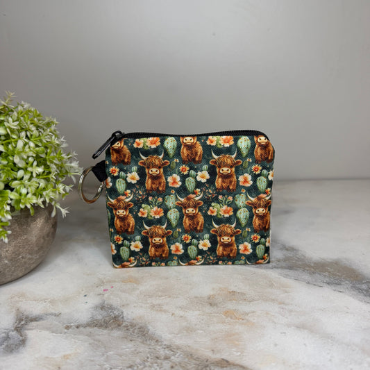 Mini Pouch - Highland Cow Cactus