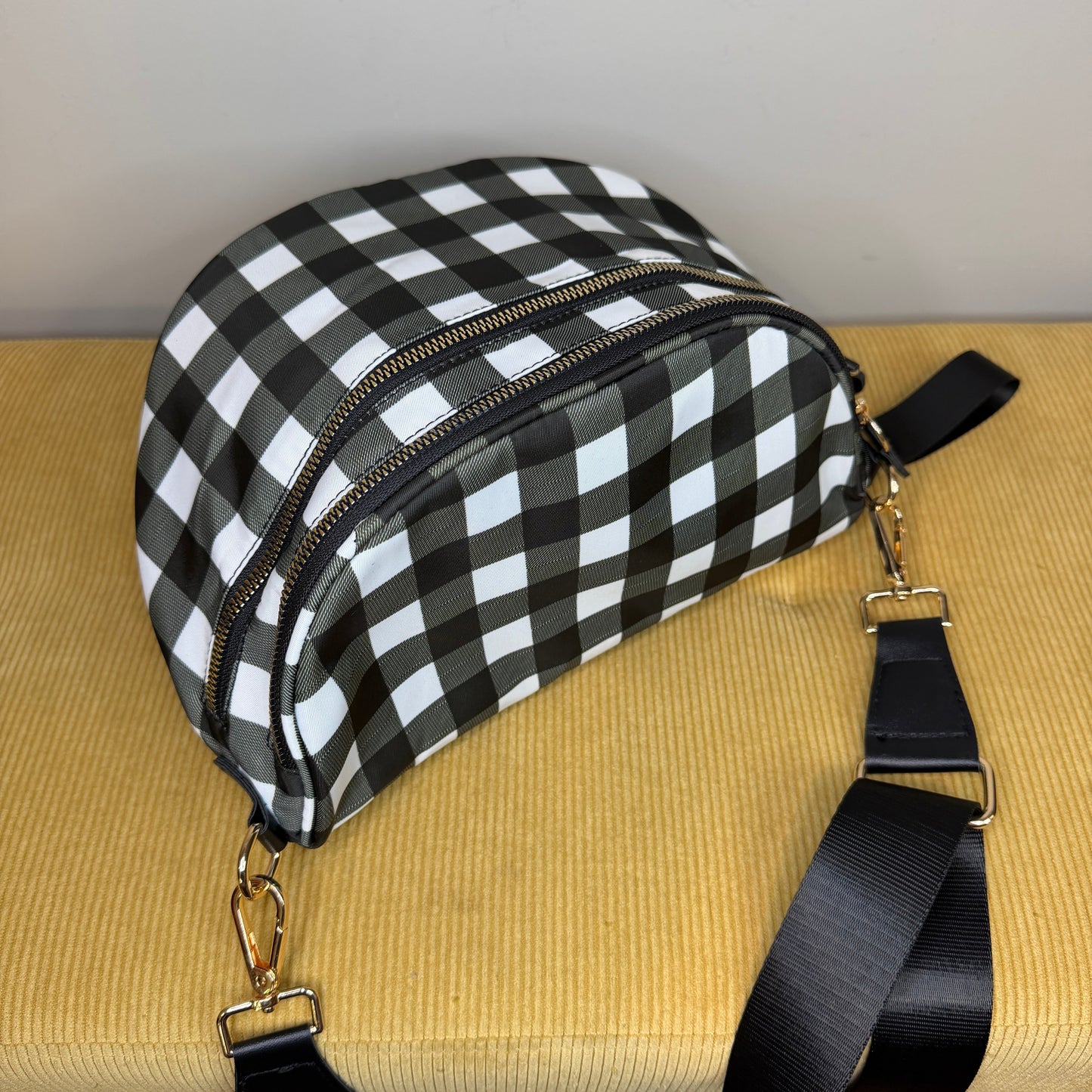 The Roni Nylon Crossbody - Black White Plaid