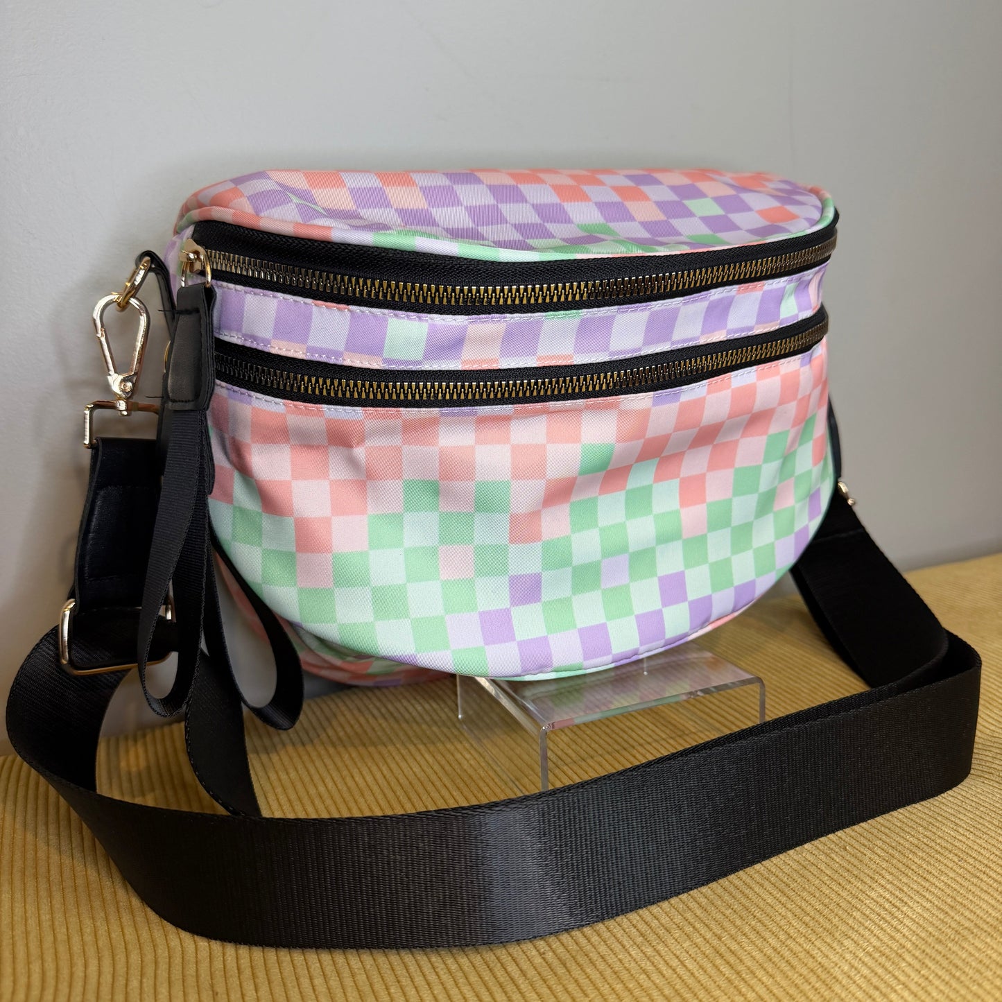 The Roni Nylon Crossbody - Checkered Creamsicle Mint Purple