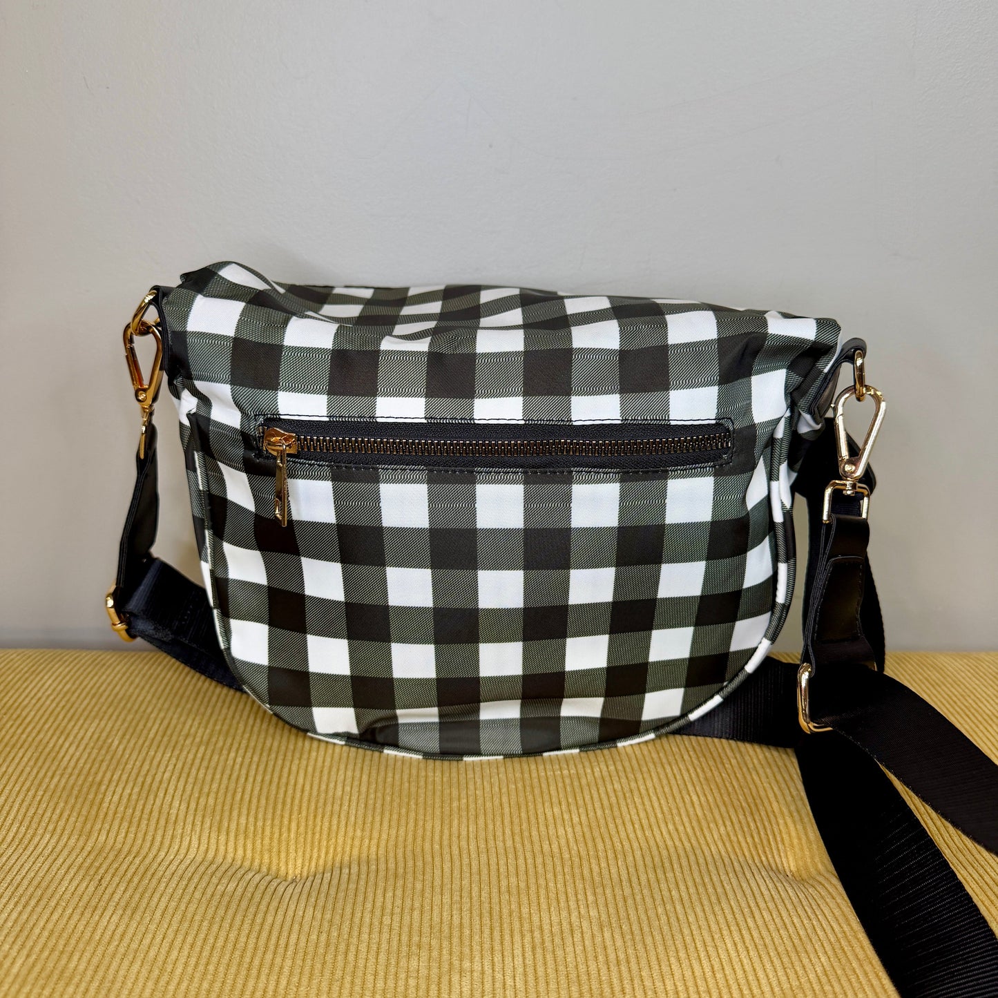 The Roni Nylon Crossbody - Black White Plaid