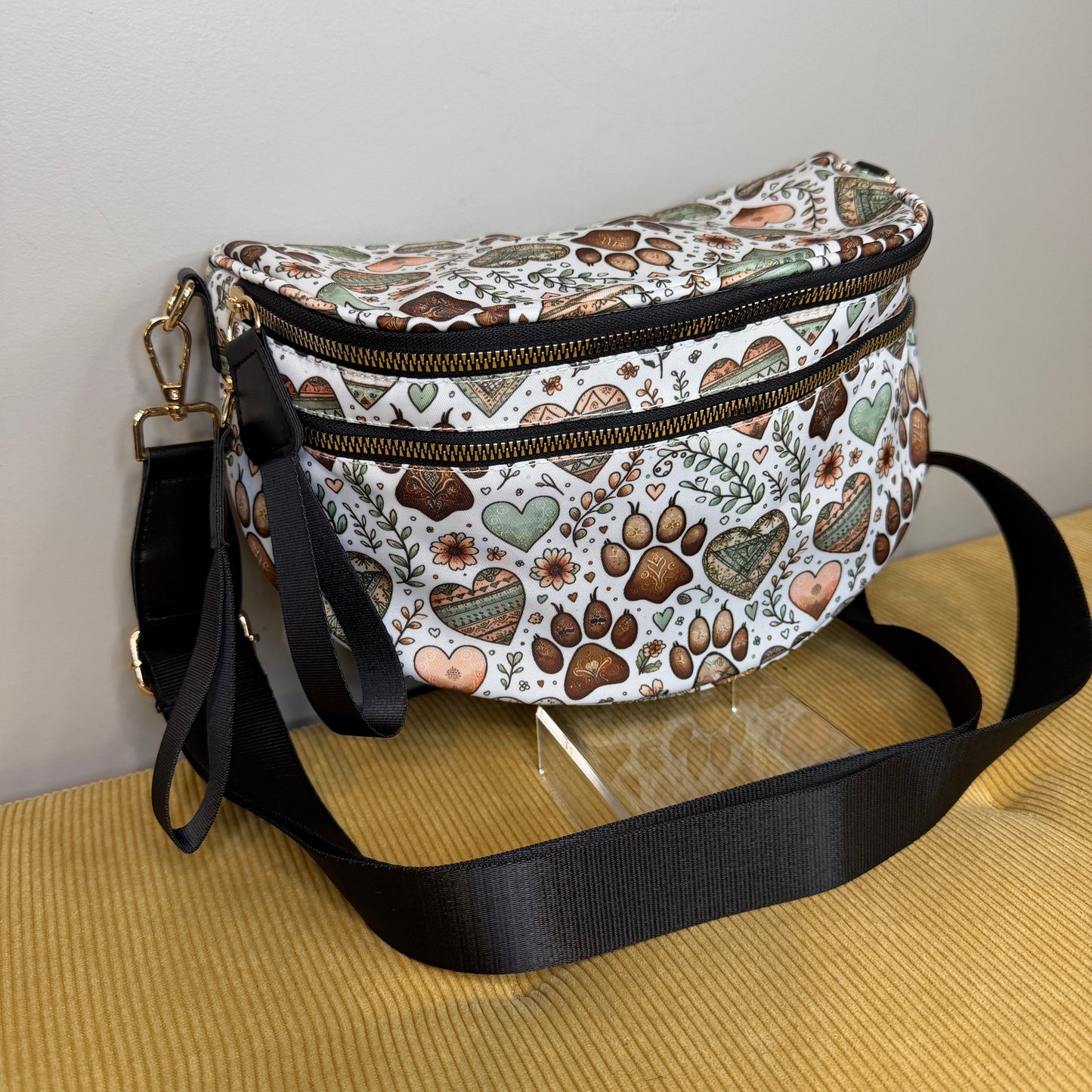 The Roni Nylon Crossbody - Dog Paw Aztec Hearts