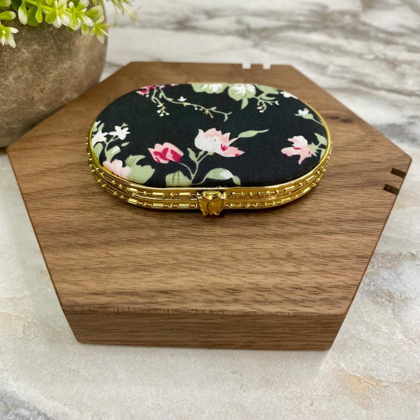 Compact Mirror - Black Floral (by shape)