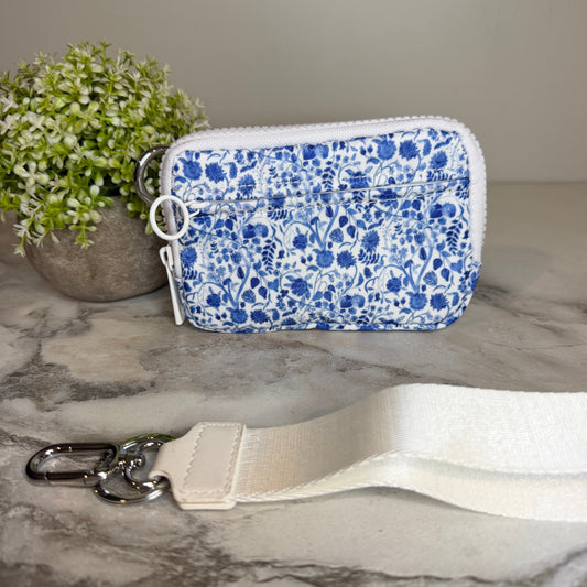 Rue - Nylon Wristlet Wallet - White Blue Floral