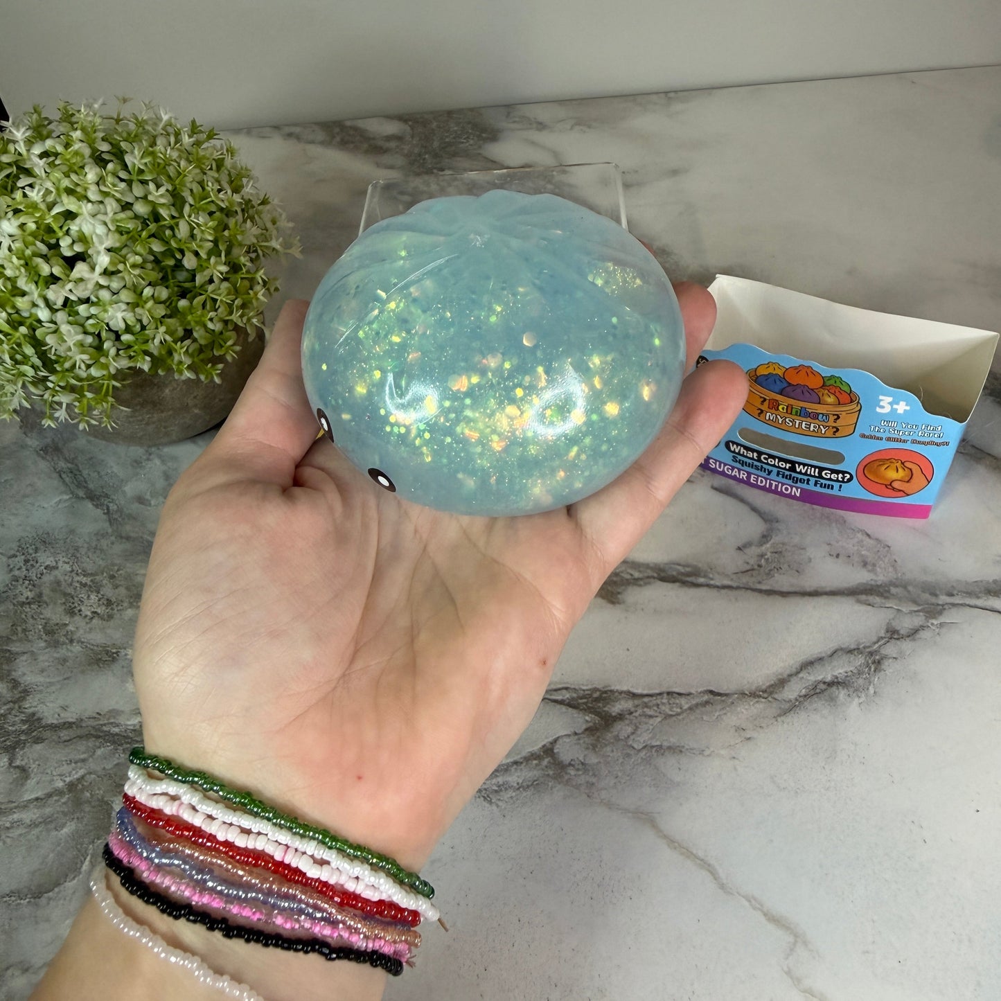 Squishy Toy - Viral Dumpling, Quick Squeeze Glitter - Blue