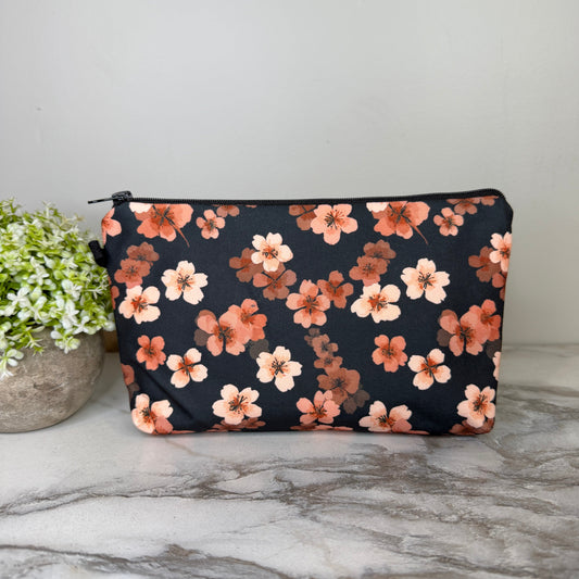 Pouch - Floral Navy Pink Cherry Blossom