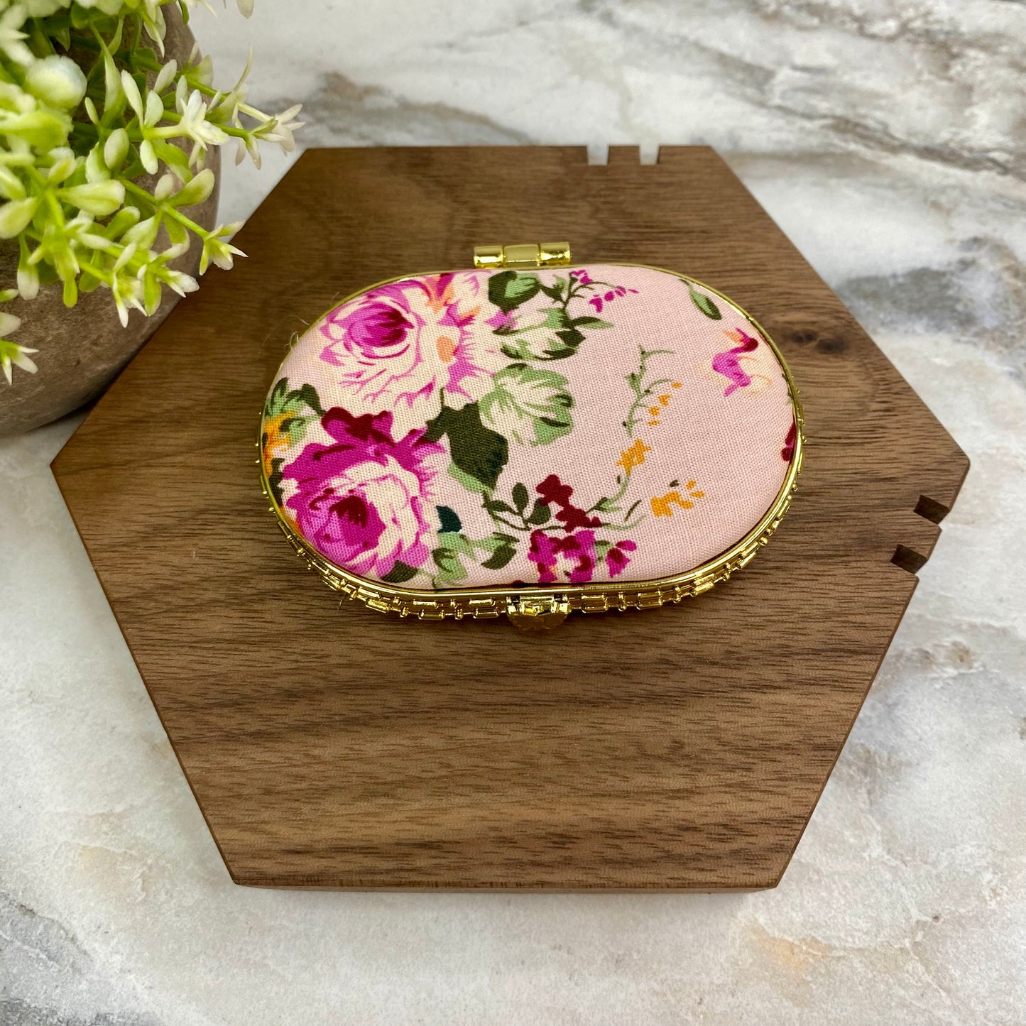 Compact Mirror - Pink Floral (by shape)