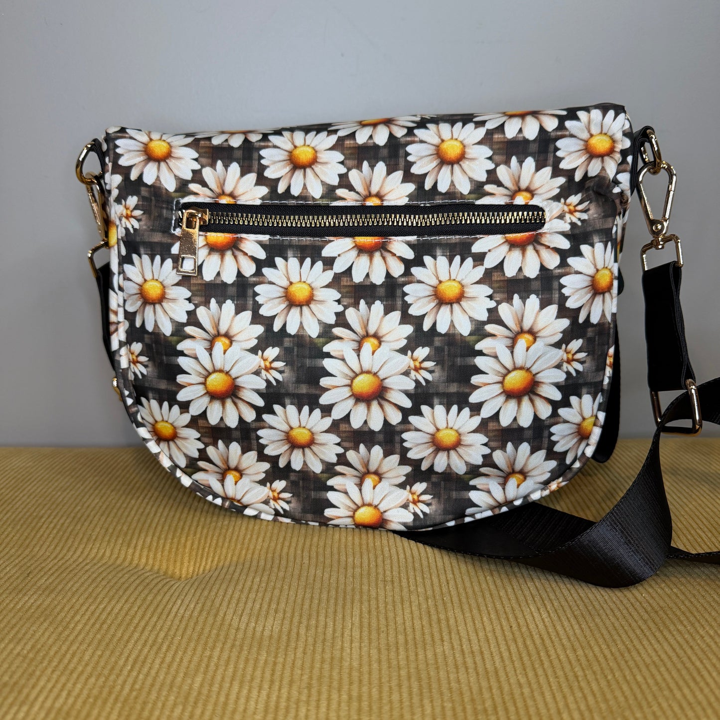 The Roni Nylon Crossbody - Floral Brown Gingham Daisy