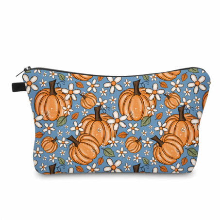 Pouch - Halloween Fall - Pumpkin Blue Floral