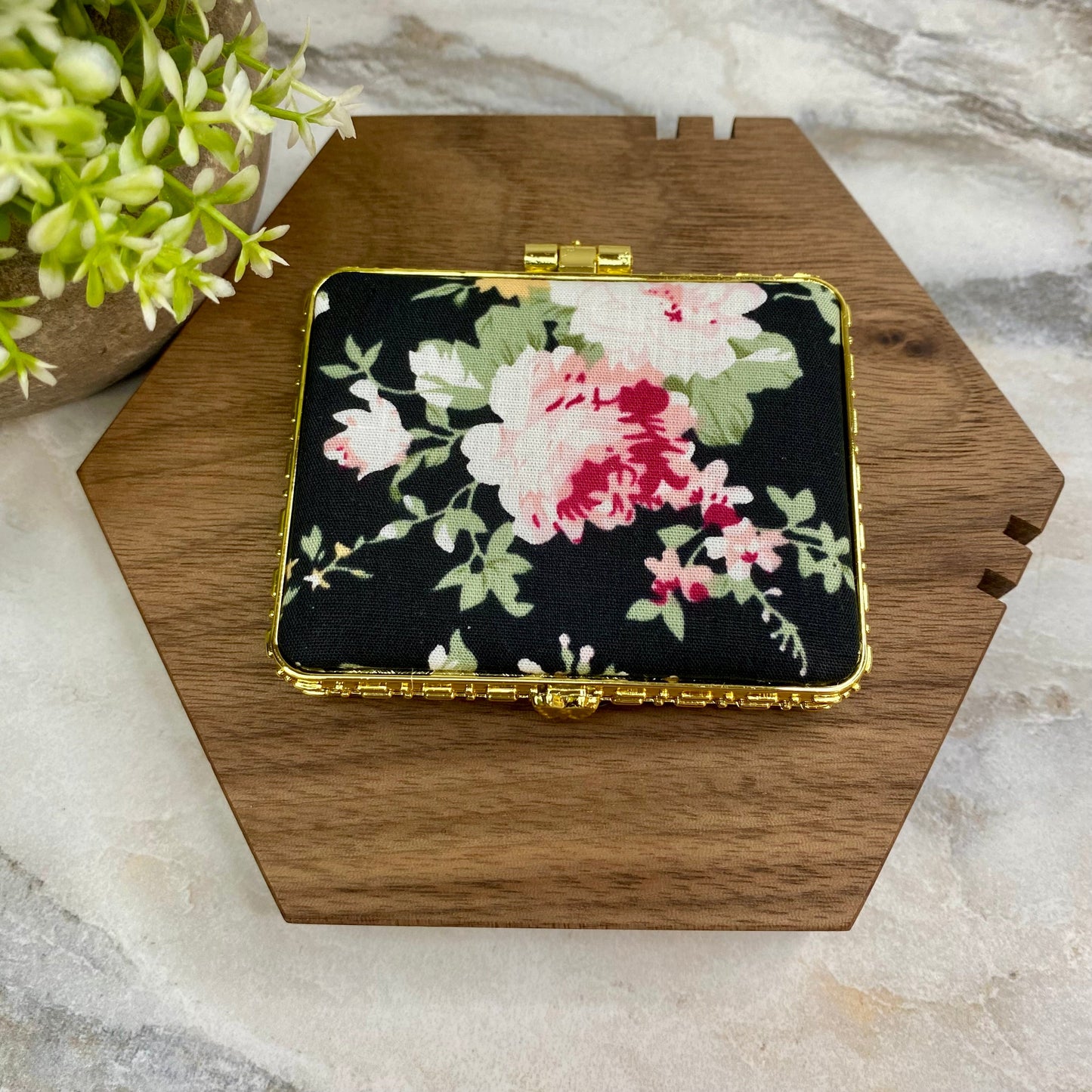Compact Mirror - Black Floral (by shape)