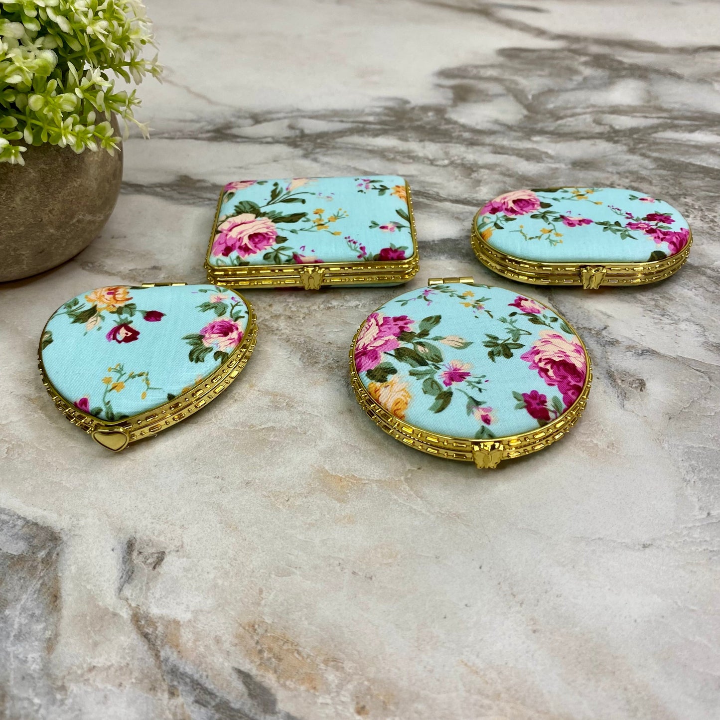 Compact Mirror - Blue Floral (by shape)