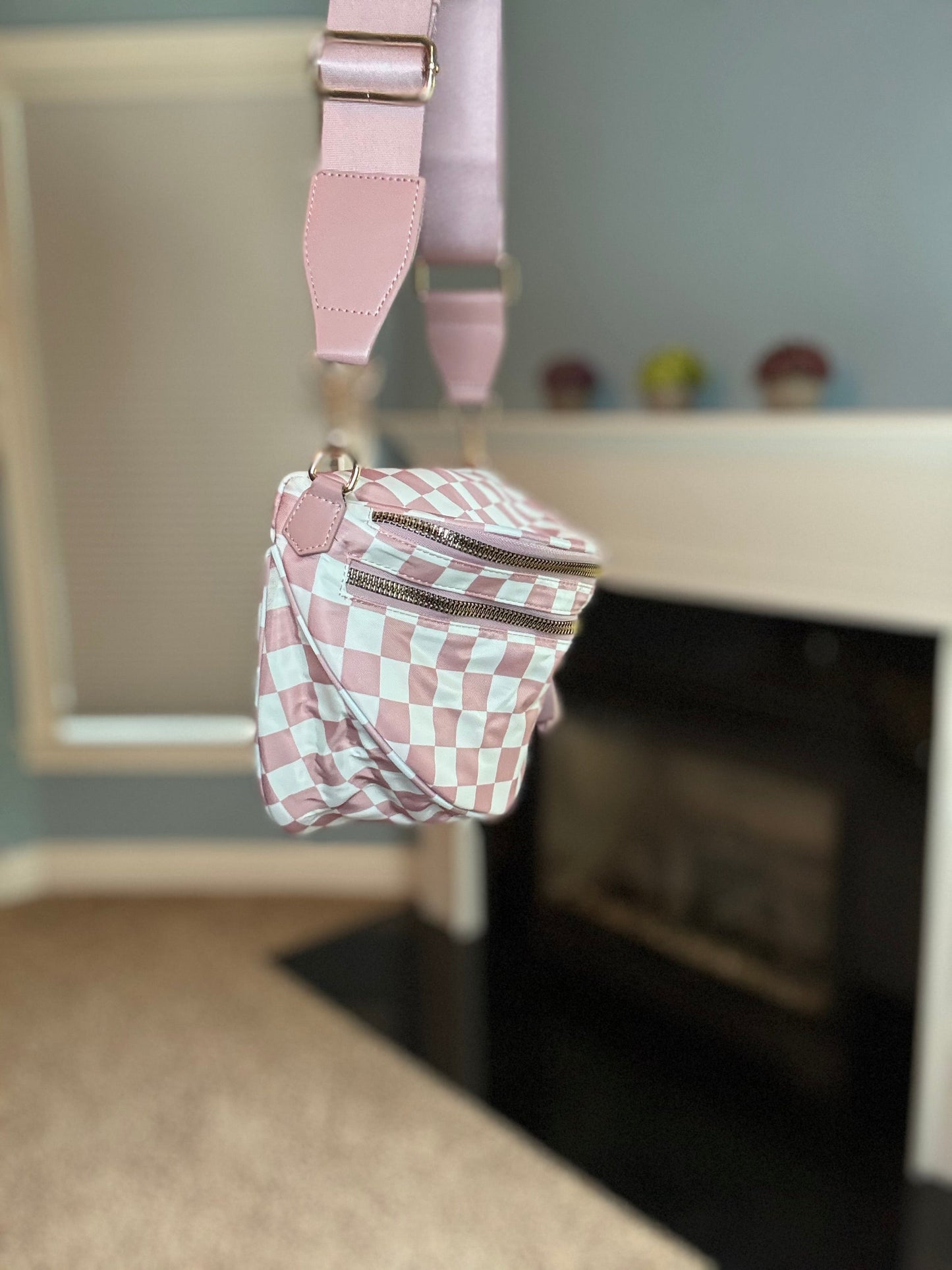 The Roni Nylon Crossbody - Checkered Medium Pink
