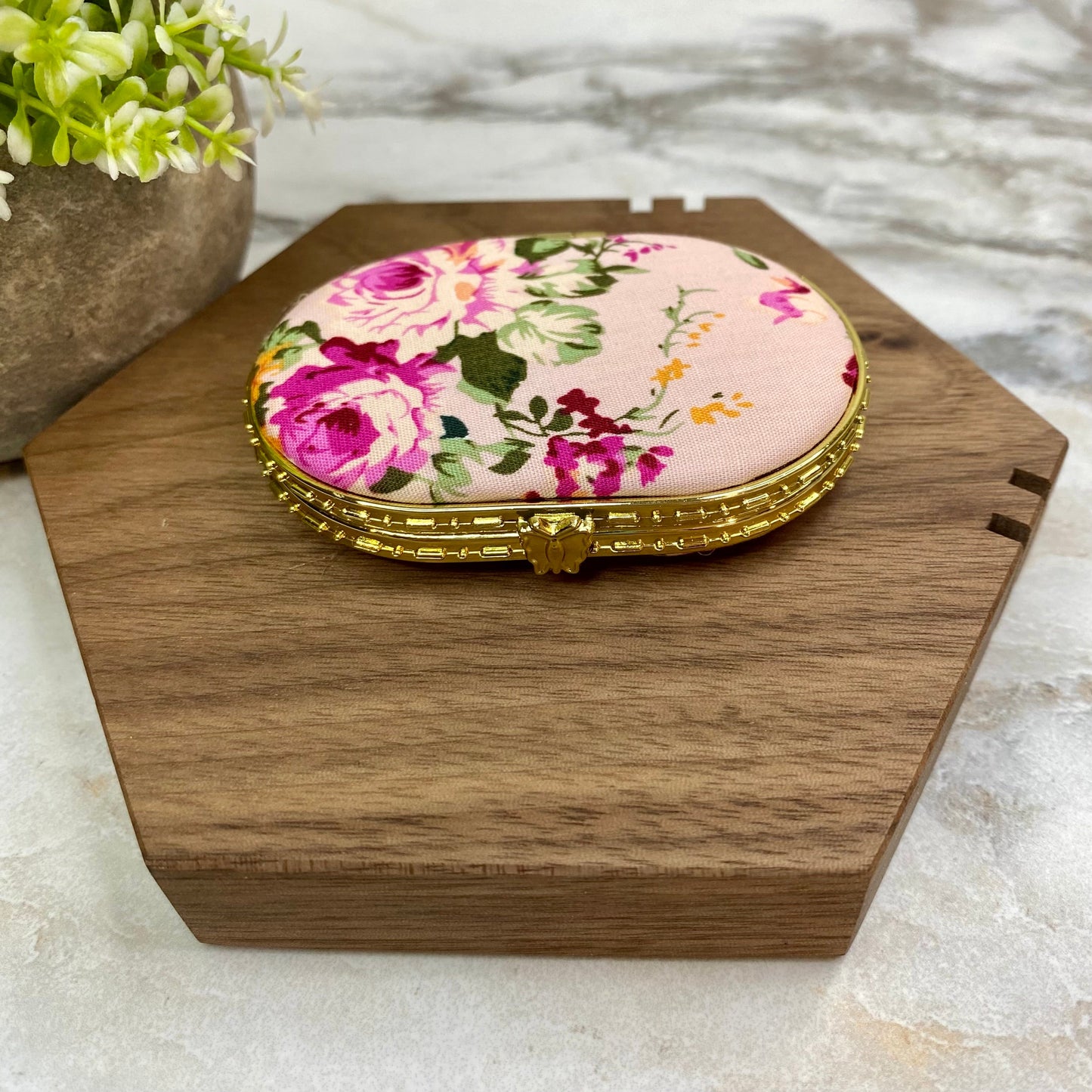 Compact Mirror - Pink Floral (by shape)