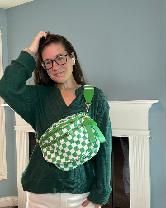 The Roni Nylon Crossbody - Checkered Kelly Green
